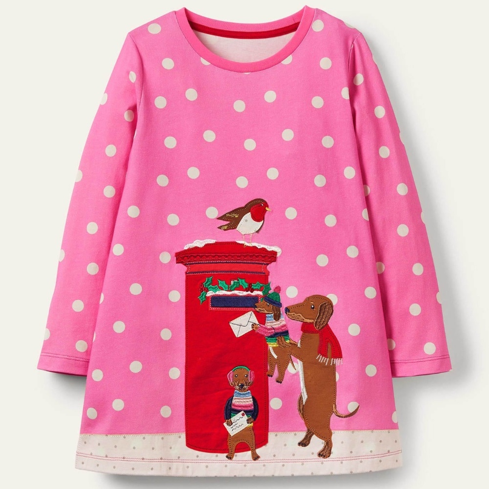 Boden Girls Festive Scene Appliqué Tunic - Size 9-10Y - LIKE NEW